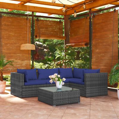 vidaXL 5-tlg. Garten-Lounge-Set mit Kissen Poly Rattan Grau