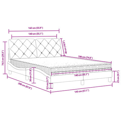 vidaXL Bett mit Matratze Blau 140x190 cm Samt