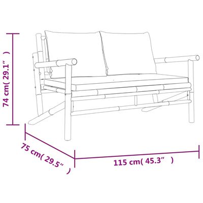 vidaXL 3-tlg. Garten-Lounge-Set mit Dunkelgrauen Kissen Bambus