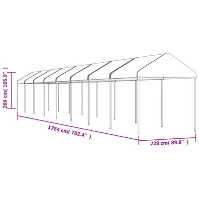 vidaXL Pavillon mit Dach Weiß 17,84x2,28x2,69 m Polyethylen