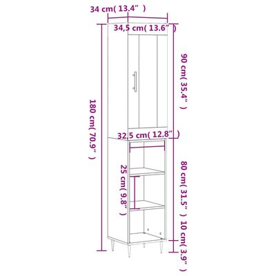 vidaXL Highboard Betongrau 34,5x34x180 cm Holzwerkstoff