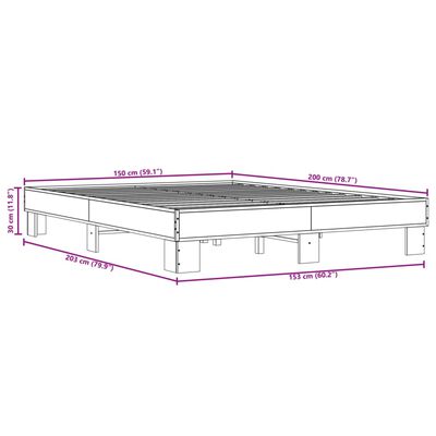 vidaXL Bettgestell Räuchereiche 150x200 cm Holzwerkstoff und Metall