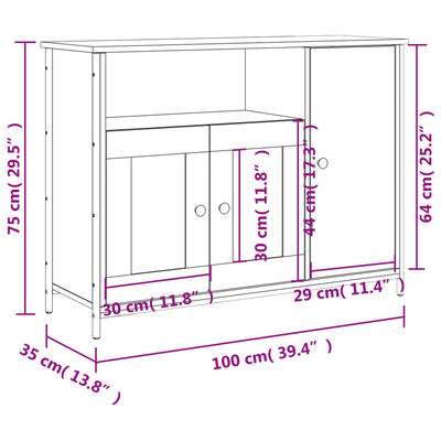 vidaXL Sideboard Grau Sonoma 100x35x75 cm Holzwerkstoff