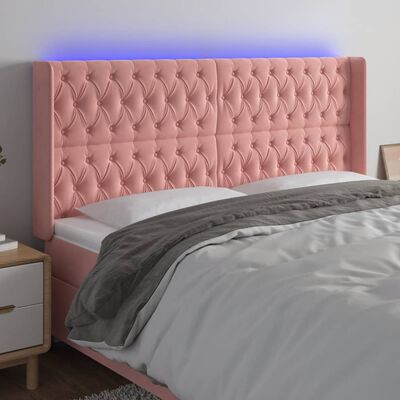 vidaXL LED Kopfteil Rosa 203x16x118/128 cm Samt