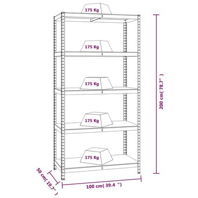 vidaXL Regale mit 5 Böden 3 Stk. Silbern Stahl & Holzwerkstoff