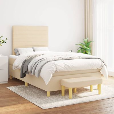 vidaXL Boxspringbett mit Matratze Creme 120x190 cm Stoff