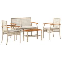 vidaXL 4-tlg. Garten-Lounge-Set mit Kissen Beige Poly Rattan