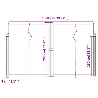 vidaXL Seitenmarkise Ausziehbar Schwarz 200x1000 cm