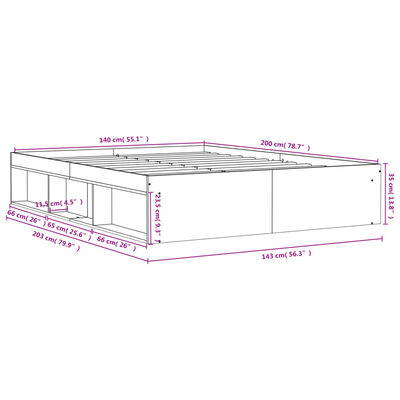 vidaXL Bettgestell Sonoma-Eiche 140x200 cm