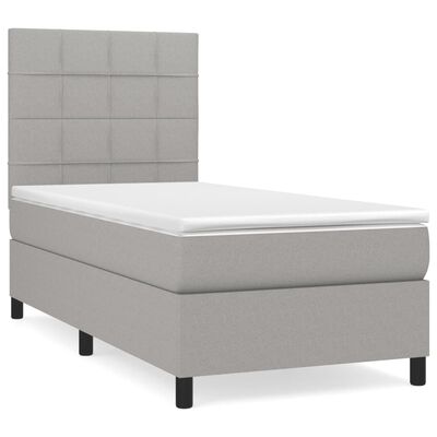 vidaXL Boxspringbett mit Matratze Hellgrau 90x200 cm Stoff