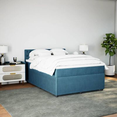 vidaXL Boxspringbett mit Matratze Blau 160x200 cm Samt