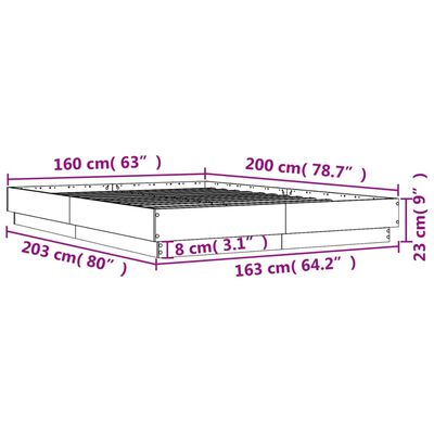 vidaXL Bettgestell Grau Sonoma 160x200 cm Holzwerkstoff