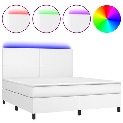 vidaXL Boxspringbett mit Matratze & LED Weiß 160x200 cm Kunstleder