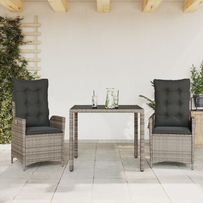 vidaXL 3-tlg. Garten-Essgruppe mit Kissen Grau Poly Rattan