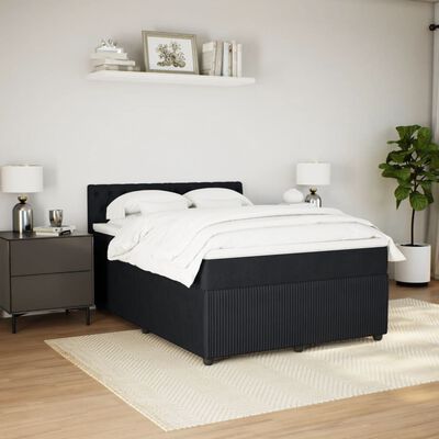 vidaXL Boxspringbett mit Matratze Schwarz 140x190 cm Samt