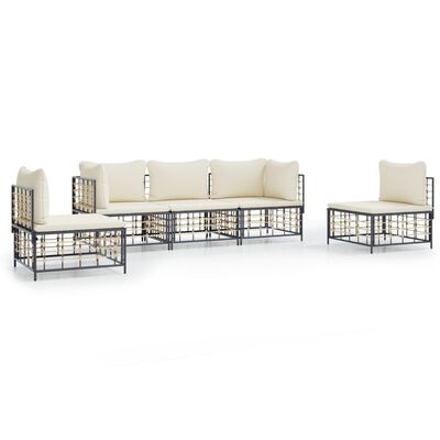 vidaXL 5-tlg. Garten-Lounge-Set mit Kissen Anthrazit Poly Rattan