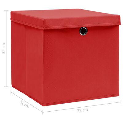 vidaXL Aufbewahrungsboxen mit Deckeln 10 Stk. Rot 32x32x32 cm Stoff