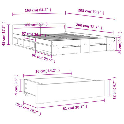 vidaXL Bettgestell mit Schubladen Sonoma-Eiche 160x200cm Holzwerkstoff