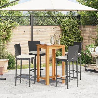 vidaXL 5-tlg. Gartenbar-Set Schwarz Massivholz Akazie und Poly Rattan