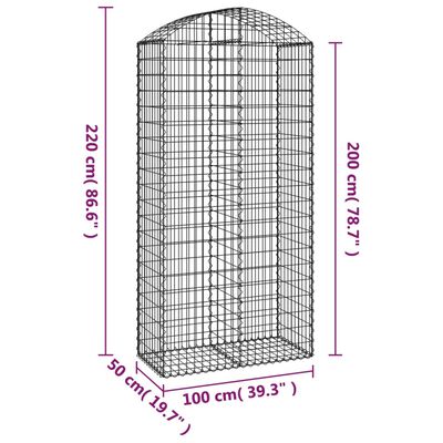 vidaXL Gabione mit Hochbogen 100x50x200/220 cm Verzinktes Eisen