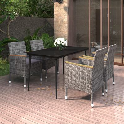 vidaXL 5-tlg. Garten-Essgruppe mit Auflagen Poly Rattan und Glas