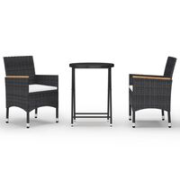 vidaXL 3-tlg. Bistro-Set Poly Rattan und Hartglas Schwarz