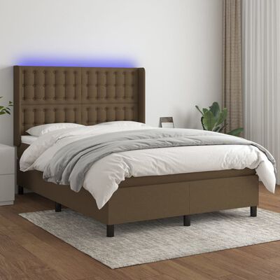 vidaXL Boxspringbett mit Matratze & LED Dunkelbraun 140x190 cm Stoff