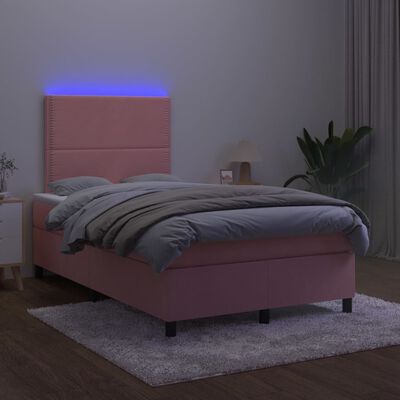 vidaXL Boxspringbett mit Matratze & LED Rosa 120x200 cm Samt