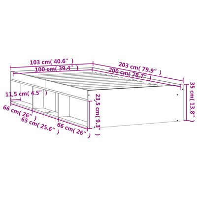 vidaXL Bettgestelll Weiß 100x200 cm