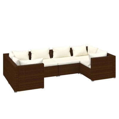 vidaXL 6-tlg. Garten-Lounge-Set mit Auflagen Poly Rattan Braun