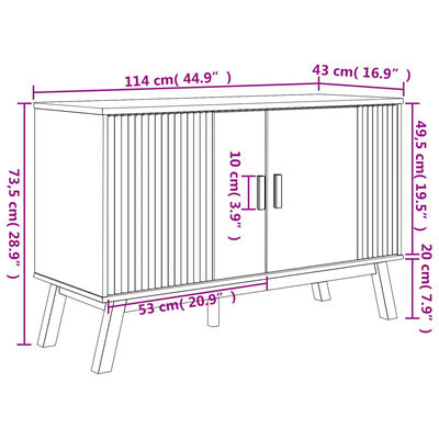 vidaXL Sideboard OLDEN Grau und Braun 114x43x73,5 cm Massivholz Kiefer