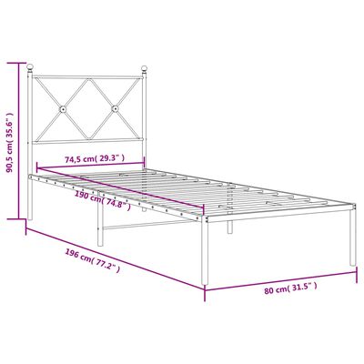 vidaXL Metallbett ohne Matratze mit Kopfteil Weiß 75x190 cm