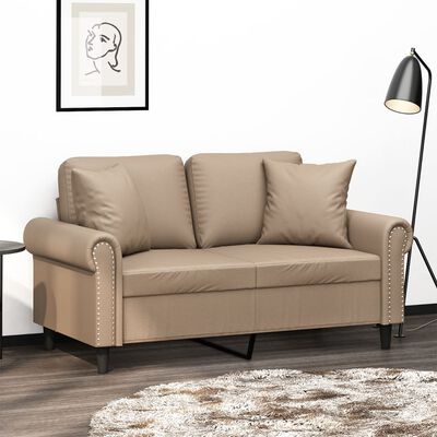 vidaXL 2-Sitzer-Sofa mit Zierkissen Cappuccino-Braun 120 cm Kunstleder