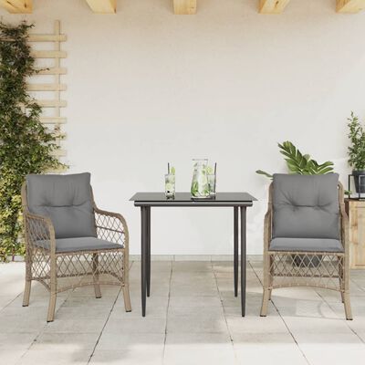 vidaXL 3-tlg. Bistro-Set mit Kissen Beigemischung Poly Rattan