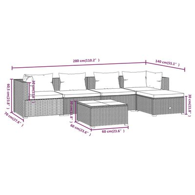 vidaXL 6-tlg. Garten-Lounge-Set mit Kissen Poly Rattan Grau