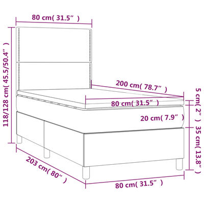 vidaXL Boxspringbett mit Matratze Hellgrau 80x200 cm Samt