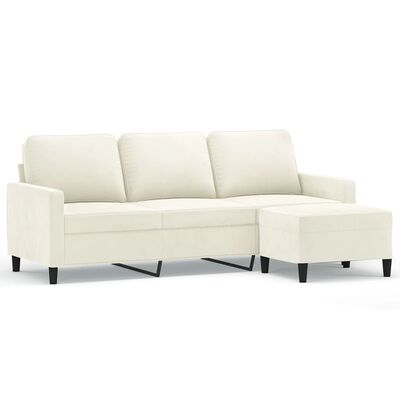 vidaXL 3-Sitzer-Sofa mit Hocker Creme 180 cm Samt