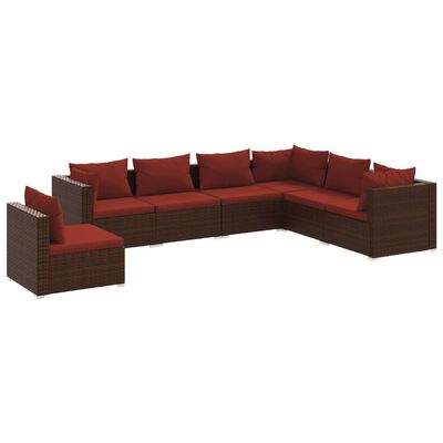 vidaXL 7-tlg. Garten-Lounge-Set mit Kissen Poly Rattan Braun