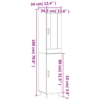 vidaXL Highboard Schwarz 34,5x34x180 cm Holzwerkstoff