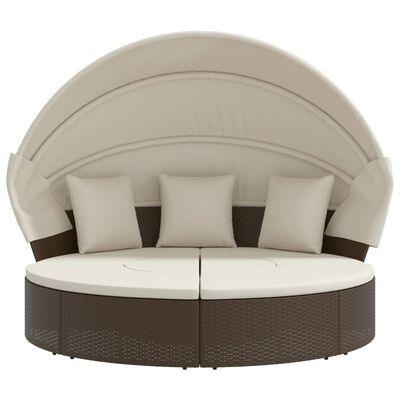 vidaXL Outdoor-Loungebett mit Dach und Kissen Schwarz Poly Rattan