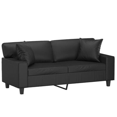 vidaXL 2-Sitzer-Sofa mit Zierkissen Schwarz 140 cm Kunstleder