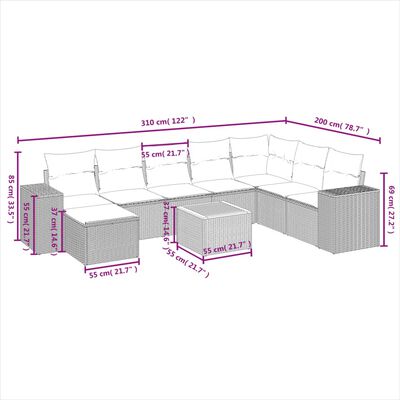 vidaXL 9-tlg. Garten-Sofagarnitur mit Kissen Grau Poly Rattan