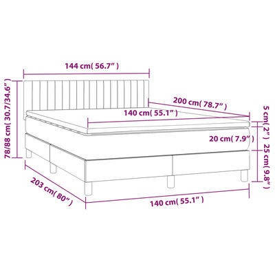 vidaXL Boxspringbett mit Matratze Hellgrau 140x200 cm Stoff