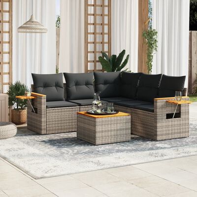 vidaXL 6-tlg. Garten-Sofagarnitur mit Kissen Grau Poly Rattan