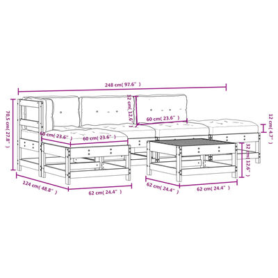 vidaXL 6-tlg. Garten-Lounge-Set mit Kissen Weiß Massivholz