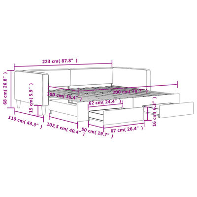 vidaXL Tagesbett Ausziehbar mit Schubladen Schwarz 100x200 cm Stoff
