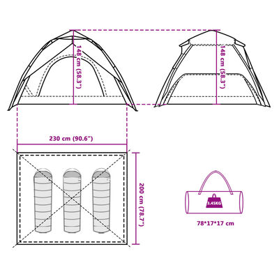 vidaXL Kuppel-Campingzelt 3 Personen Grün Quick Release