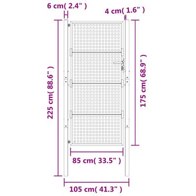 vidaXL Gartentor Anthrazit 105x225 cm Stahl