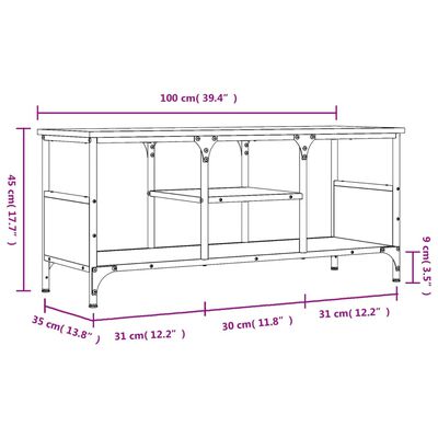 vidaXL TV-Schrank Braun Eichen-Optik 100x35x45cm Holzwerkstoff & Eisen