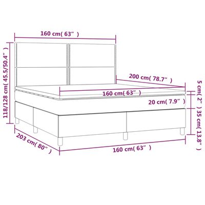 vidaXL Boxspringbett mit Matratze & LED Dunkelblau 160x200 cm Samt